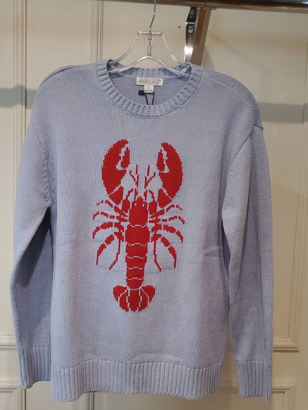 Mighty Fine Light Blue Nautical Lobster  Crewneck Sweater - Women Size Small - Picture 2 of 8